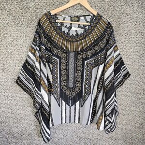 Bob Mackie Top Womens XL Black Brown Sheer Poncho Wearable Art Casual‎ Ladies